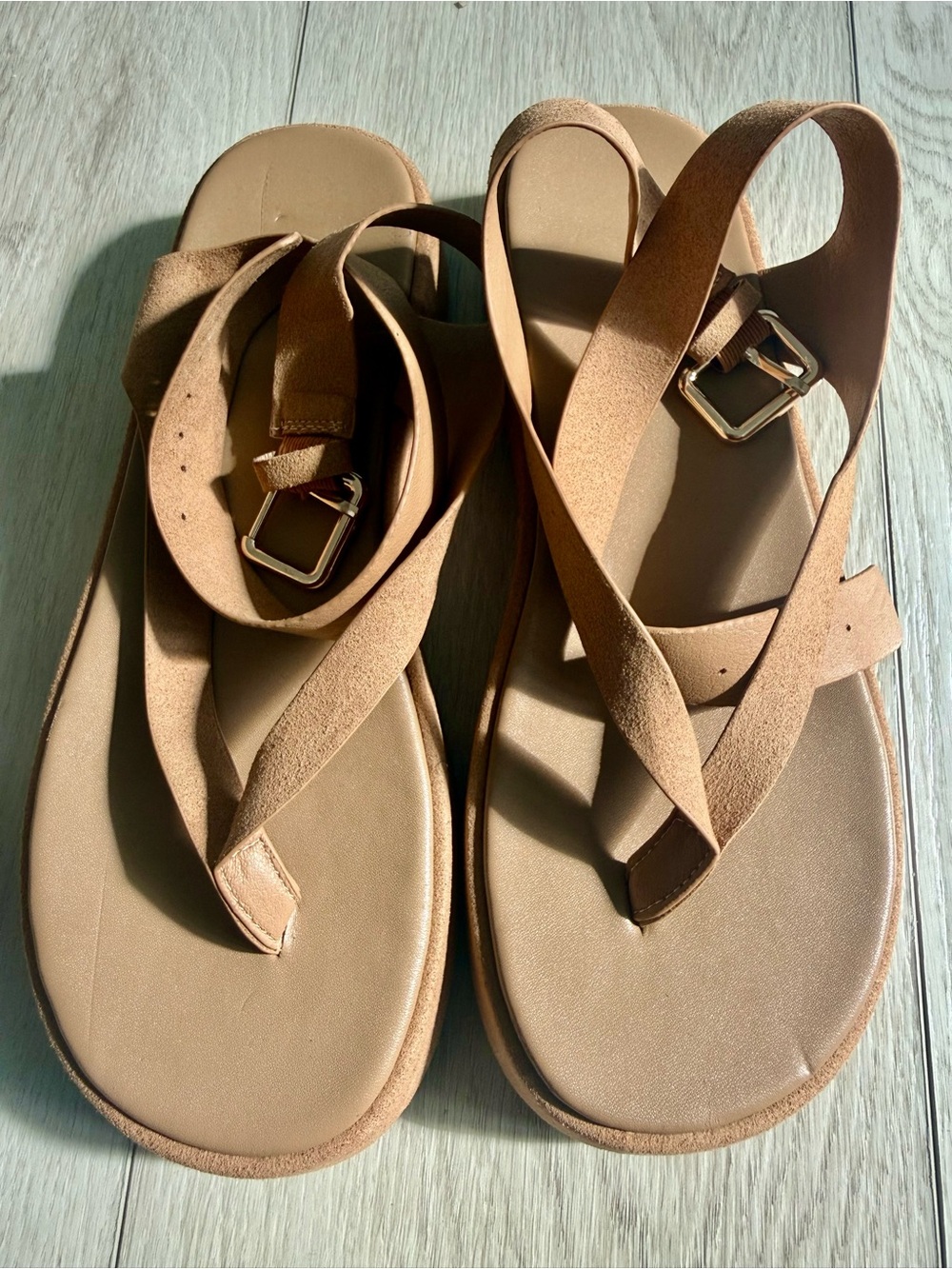Womens Tan Suede Strap Sandals - Stylish Everyday Comfort